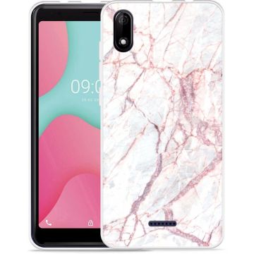 Wiko Y60 Hoesje White Pink Marble