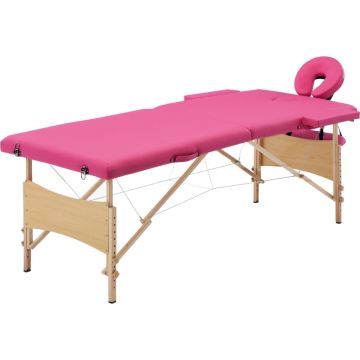 vidaXL Massagetafel inklapbaar 2 zones hout roze