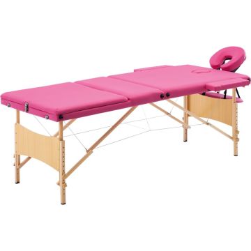 vidaXL Massagetafel inklapbaar 3 zones hout roze