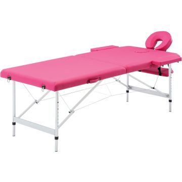 vidaXL Massagetafel inklapbaar 2 zones aluminum roze