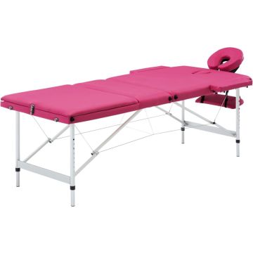 vidaXL Massagetafel inklapbaar 3 zones aluminum roze