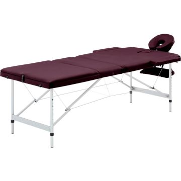 vidaXL Massagetafel inklapbaar 3 zones aluminum wijnpaars