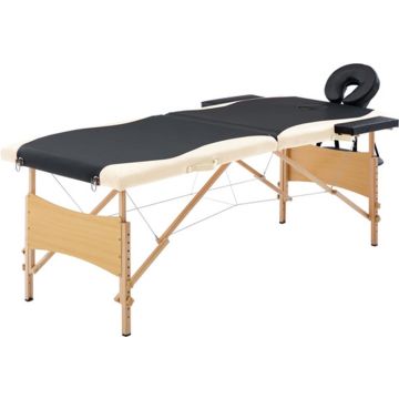 vidaXL Massagetafel inklapbaar 2 zones hout zwart en beige