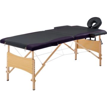 vidaXL Massagetafel inklapbaar 2 zones hout zwart