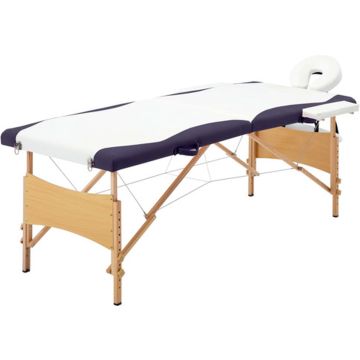 vidaXL Massagetafel inklapbaar 2 zones hout wit en paars