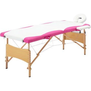 vidaXL Massagetafel inklapbaar 2 zones hout wit en roze