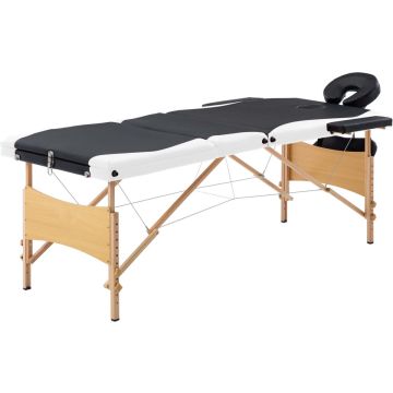 vidaXL Massagetafel inklapbaar 3 zones hout zwart en wit