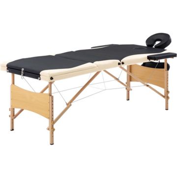 vidaXL Massagetafel inklapbaar 3 zones hout zwart en beige