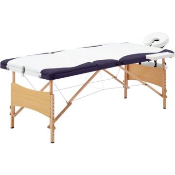 vidaXL Massagetafel inklapbaar 3 zones hout wit en paars