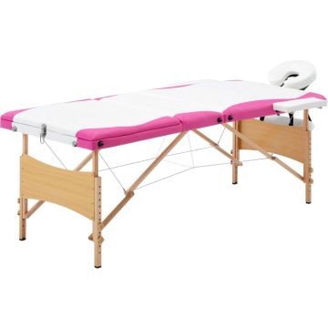 vidaXL-Massagetafel-inklapbaar-3-zones-hout-wit-en-roze