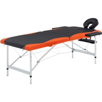 vidaXL Massagetafel inklapbaar 2 zones aluminium zwart en oranje