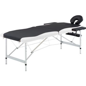 vidaXL Massagetafel inklapbaar 2 zones aluminium zwart en wit