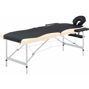 vidaXL Massagetafel inklapbaar 2 zones aluminium zwart en beige