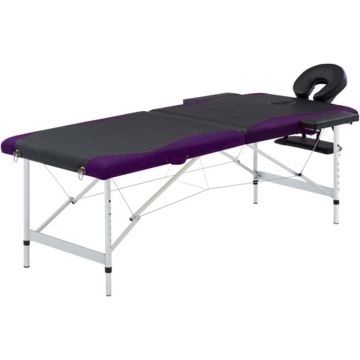 vidaXL Massagetafel inklapbaar 2 zones aluminium zwart en paars