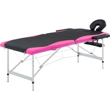 vidaXL Massagetafel inklapbaar 2 zones aluminium zwart en roze