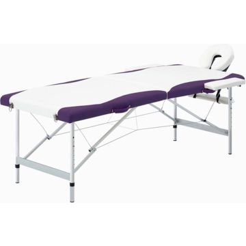 vidaXL Massagetafel inklapbaar 2 zones aluminium wit en paars