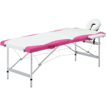 vidaXL Massagetafel inklapbaar 2 zones aluminium wit en roze