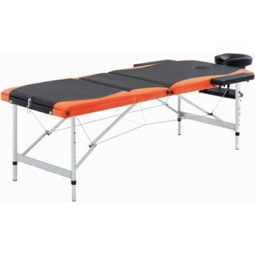 vidaXL Massagetafel inklapbaar 3 zones aluminium zwart en oranje