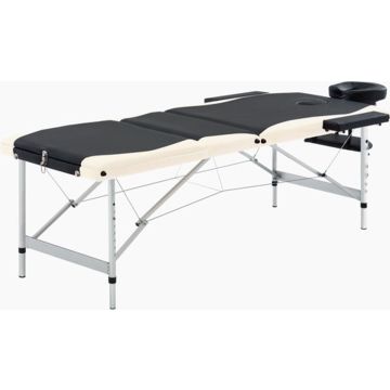 vidaXL Massagetafel inklapbaar 3 zones aluminium zwart en beige