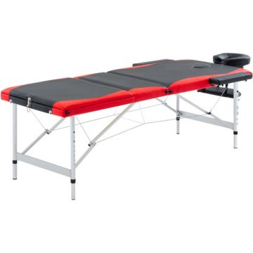 vidaXL Massagetafel inklapbaar 3 zones aluminium zwart en rood