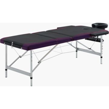 vidaXL Massagetafel inklapbaar 3 zones aluminium zwart en paars