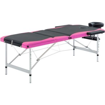 vidaXL Massagetafel inklapbaar 3 zones aluminium zwart en roze