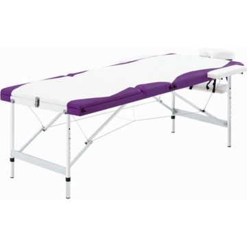 vidaXL Massagetafel inklapbaar 3 zones aluminium wit en paars