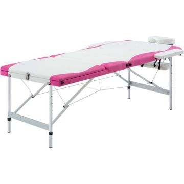 vidaXL Massagetafel inklapbaar 3 zones aluminium wit en roze