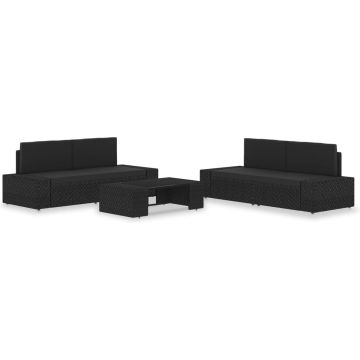 vidaXL 5-delige Loungeset poly rattan zwart