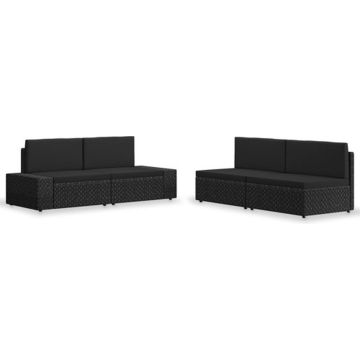 vidaXL 4-delige Loungeset poly rattan zwart