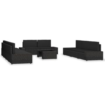 vidaXL 10-delige Loungeset poly rattan zwart