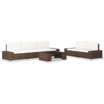 vidaXL 6-delige Loungeset poly rattan bruin