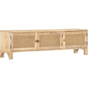 vidaXL Tv-meubel 140x30x40 cm massief mangohout en natuurlijk riet