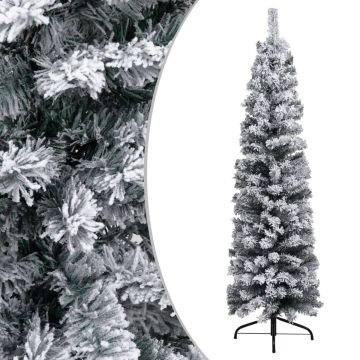 vidaXL Kunstkerstboom met sneeuw smal 150 cm PVC groen