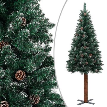 vidaXL Kerstboom met echt hout en witte sneeuw smal 210 cm groen