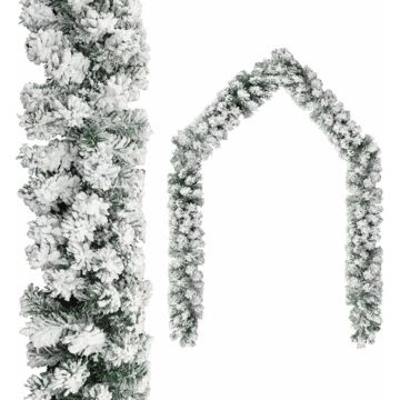 vidaXL Kerstslinger met sneeuw 10 m PVC groen