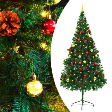 vidaXL Kunstkerstboom met kerstballen en LED's 210 cm groen