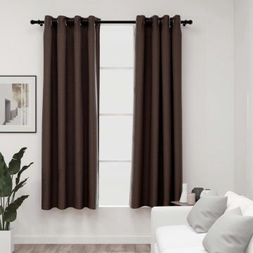 vidaXL Gordijnen linnen-look verduisterend ogen 2 st 140x175 cm taupe