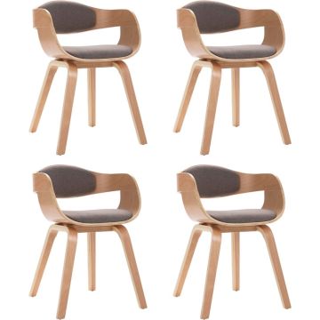 vidaXL Eetkamerstoelen 4 st gebogen hout en stof taupe