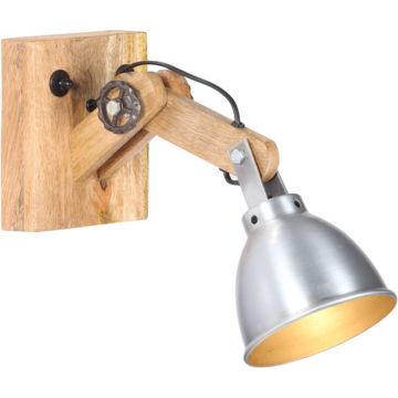 vidaXL Wandlamp E27 massief mangohout en ijzer zilverkleurig