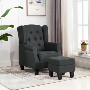 vidaXL Fauteuil met voetenbankje stof donkergrijs