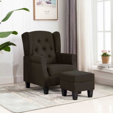 vidaXL Fauteuil met voetenbankje stof donkerbruin