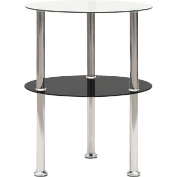 vidaXL Bijzettafel 2-laags 38 cm gehard glas transparant en zwart