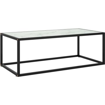 vidaXL Salontafel met wit marmerglas 100x50x35 cm zwart