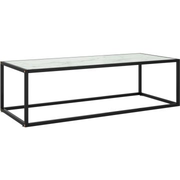 vidaXL Salontafel met wit marmerglas 120x50x35 cm zwart