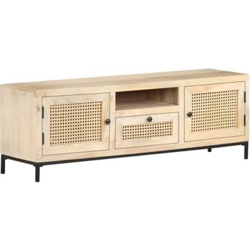 vidaXL Tv-meubel 120x30x40 cm massief mangohout en natuurlijk riet