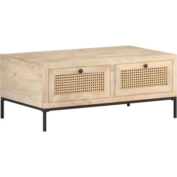 vidaXL Salontafel 90x50x37 cm massief mangohout en natuurlijk riet