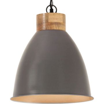 vidaXL Hanglamp industrieel E27 35 cm ijzer en massief hout grijs