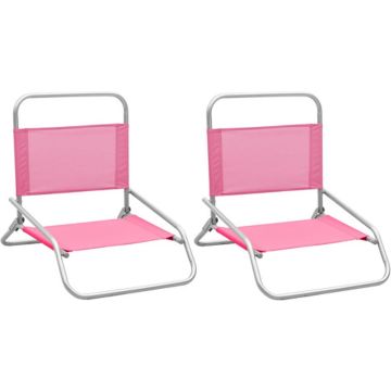 vidaXL Strandstoelen 2 st inklapbaar stof roze