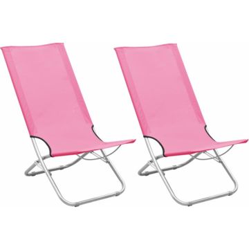 vidaXL Strandstoelen 2 st inklapbaar stof roze